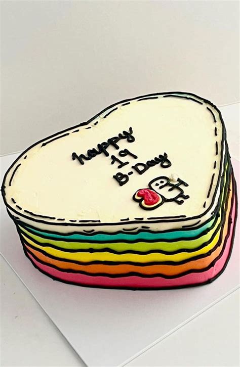 40+ Cute Simple Birthday Cake Ideas : Rainbow Heart-Shaped 19th Birthday Cake