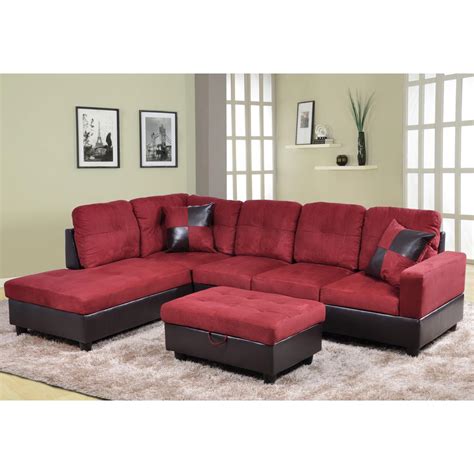 Red Left Chaise Sectional with Storage Ottoman-SH104A - The Home Depot