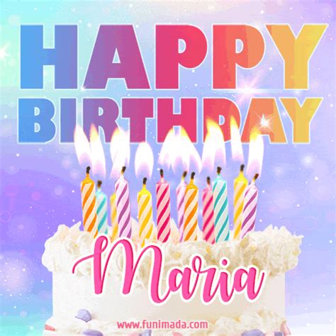 A BDay greeting card for Maria featuring a white frosted cake topped ...