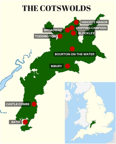 the cotswolds are located in england and have red dots on their map