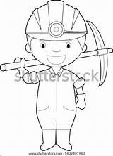 Easy Coloring Cartoon Vector Illustration Miner เวกเตอร์สต็อก ปลอดค่า  sketch template