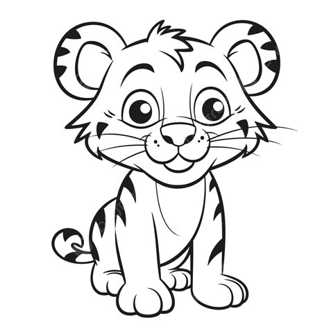 Cute Tiger Baby Coloring Page Outline Sketch Drawing Vector, Cartoon ...