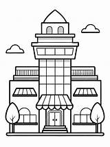 Fun Coloring Page Illustration Of A Shopping Mall With Storefronts  sketch template