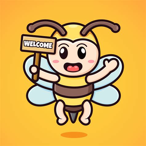 cute cartoon bee holding a sign and saying welcome 34864721 Vector Art at Vecteezy