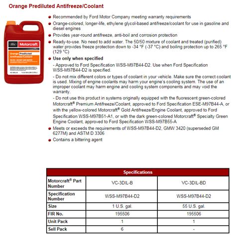 Ford Motorcraft Orange Coolant Equivalent | Webmotor.org