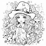 Black And White Coloring Girl Witch Postcard Coloring For Halloween  sketch template