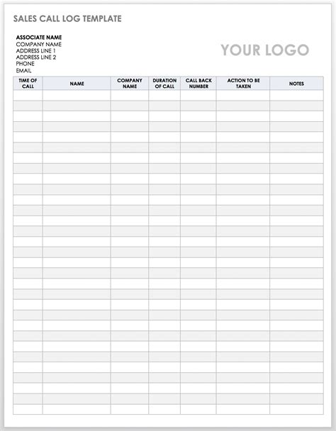 Printable Sales Log Template