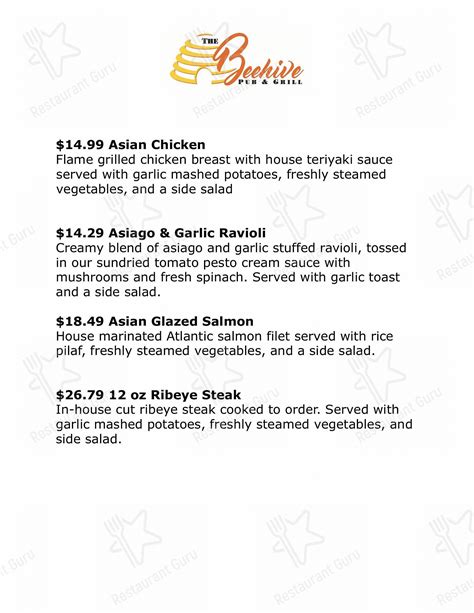 Menu at The Beehive Pub & Grill, Logan