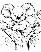 Cartoon Koala Sitting On A Tree Branch Coloring Page  Premium AI sketch template