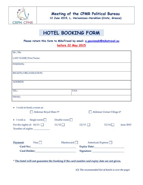 hotel booking form