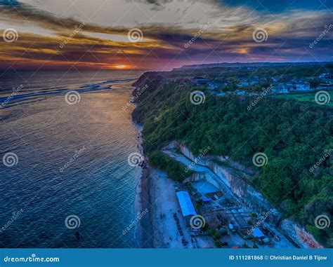 Aerial Shot of Sunset Scenery at Pandawa Beach Stock Photo - Image of ...