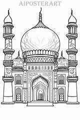 Mosque Coloring Page For Kids And Adults  Printable Sheet sketch template