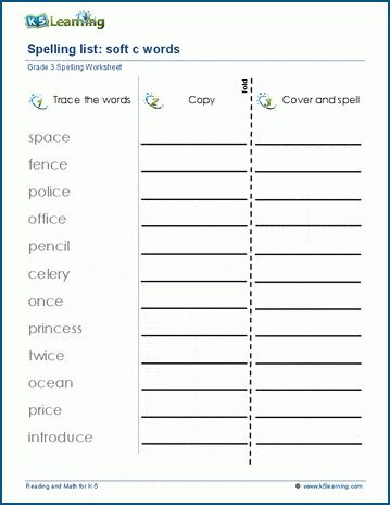 Spelling list: Soft c and g words | K5 Learning