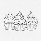 Three Cute Cupcakes Coloring Page Art Vector Basic Simple  sketch template