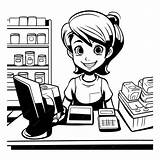 Premium Vector  Supermarket cashier Woman Black And White sketch template