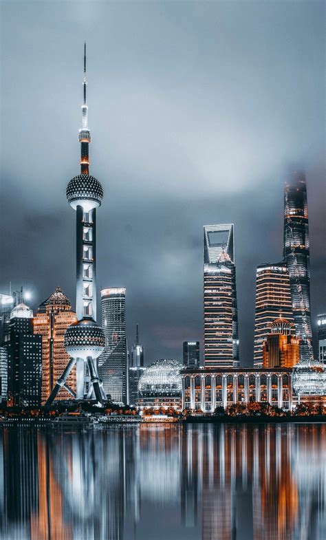 Download wallpaper 1280x2120 shanghai, cityscape, night, iphone 6 plus ...