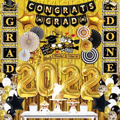 Huge Black and Gold Graduation Decorations 2022 Set - Big Pack of 75 | Congrats Grad Banner ...
