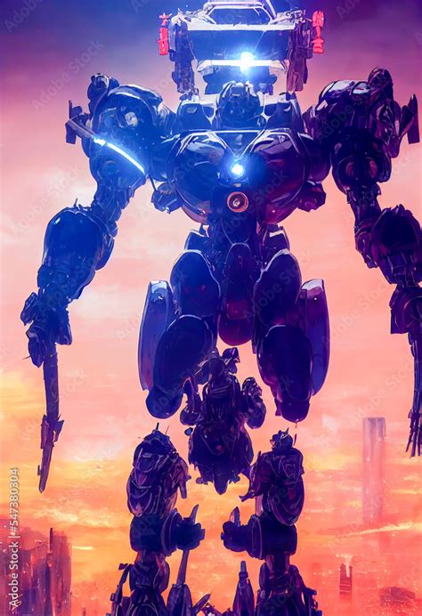 Giant fighting robot.Anime style Stock Illustration | Adobe Stock