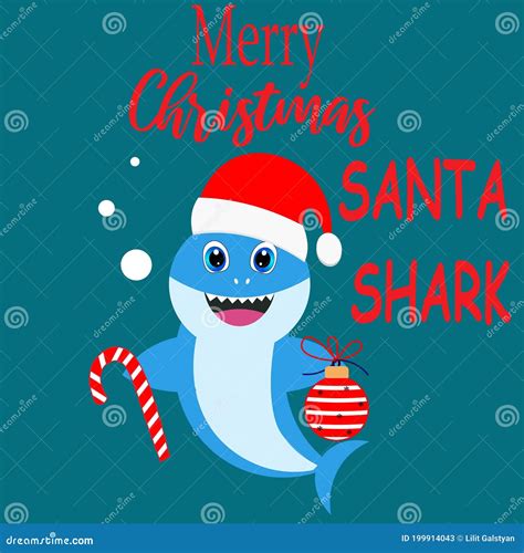 Christmas Baby Shark in Santa Hat Card Illustration Stock Vector ...