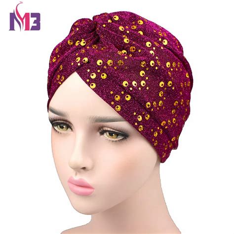 New Arrival Fashion Women Turban Shiny Gold Sequins Twist Turban Headband Hat Headwear Turbante ...