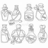 Potion Bottles With Magic Elixir And Tags Cartoon Glass Flasks  sketch template