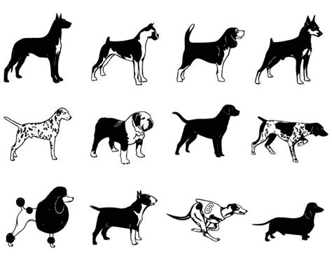 Free Vectors: Black & White Breed Dog Silhouette Pack | Dapino