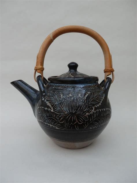 Carved Cizhou Ware style teapot or Miranda Thomas? Mystery LL mark Cane Handles, Pottery Teapots ...