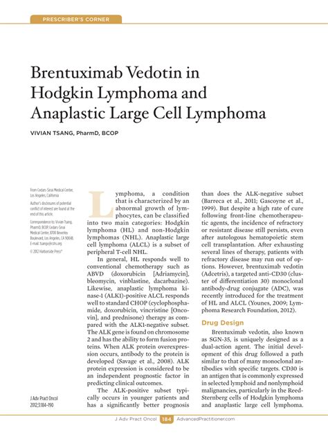 (PDF) Brentuximab Vedotin in Hodgkin Lymphoma and Anaplastic Large Cell ...