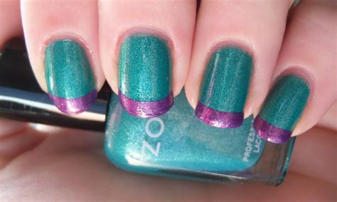 French Manicure Color Combinations | Teal and Purple Color Block French Manicure | Nail color ...