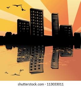 Sunset City Silhouette Abstract Background Stock Vector (Royalty Free ...