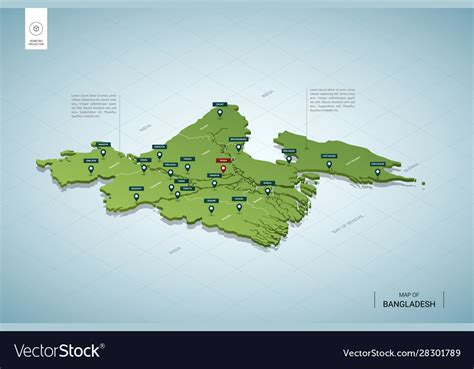 Stylized map bangladesh isometric 3d green Vector Image