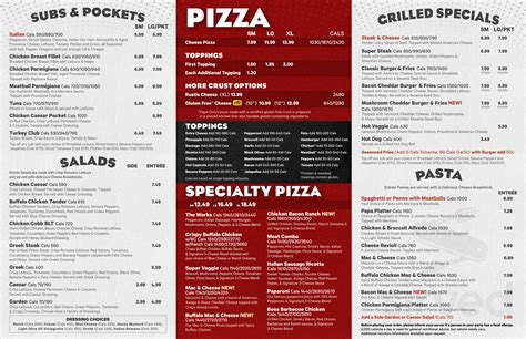 Papa Gino S Printable Menu - Get What You Need For Free