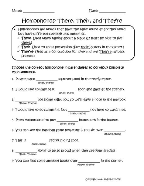 Homophone Worksheets Grade 3