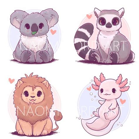 Kawaii Animal Stickers and/or Prints (6x6 or 8x8") Penguin, Fox, Red Panda, Bat, polar bear ...