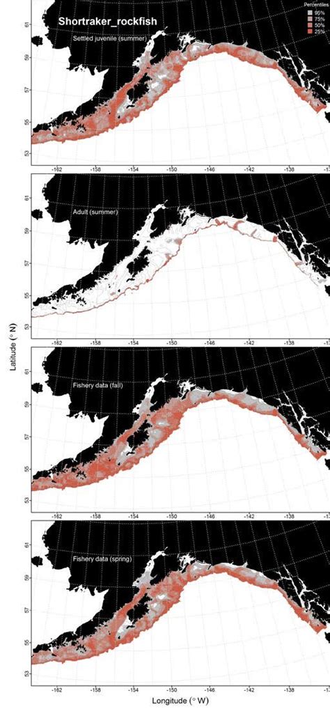 -Predicted habitat for settled juvenile and adult shortraker rockfish... | Download Scientific ...