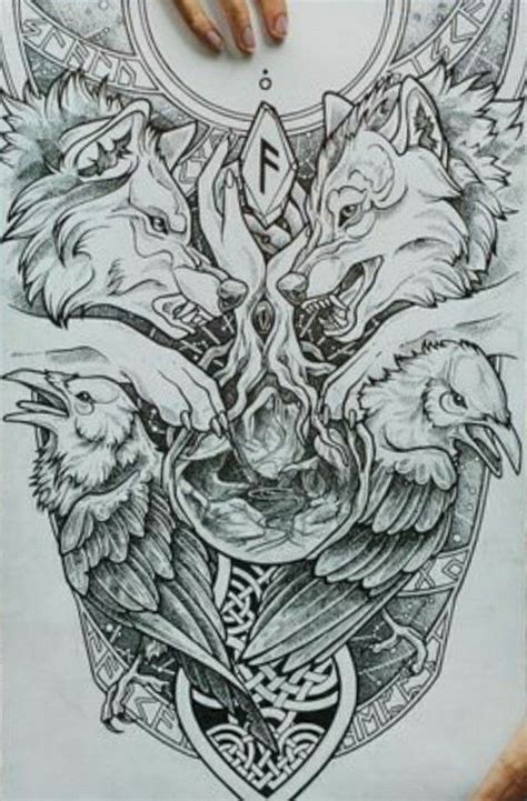 Odin's Ravens and Wolves Tattoo