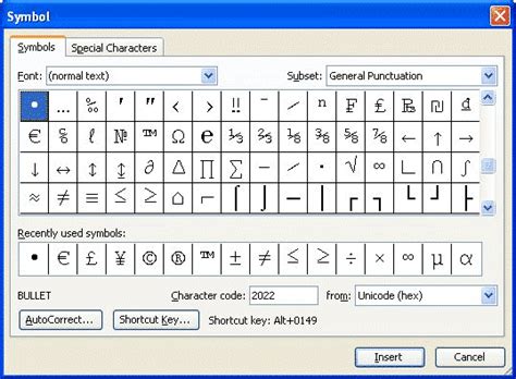 How to add bullet symbols between words in Microsoft Word