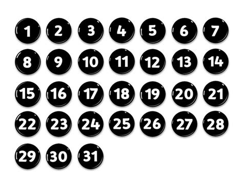 Black and White Perpetual Calendar-numbers 1-31 1 | Etsy | Calendar numbers, Printable calendar ...