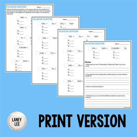 Balancing Chemical Equations Worksheet - Laney Lee