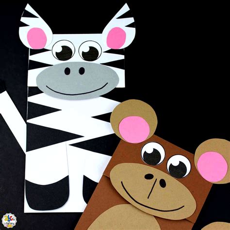 Zoo Animal Paper Bag Puppets: Zebra & Monkey Puppets