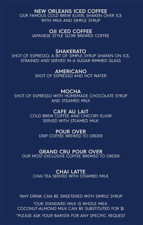 Menu at French Truck Coffee cafe, Baton Rouge