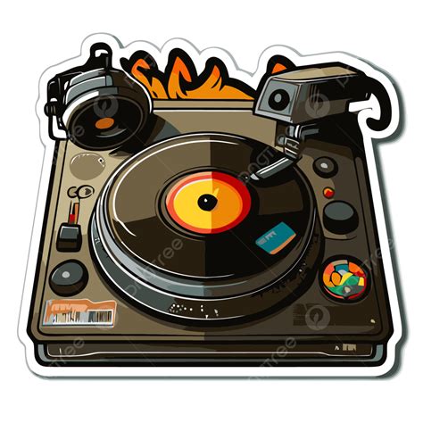 Dj Turntable Sticker Slamdance And Party Vector Clipart, Dj Turntable ...