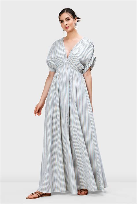 Shop Stripe cotton voile empire maxi dress | eShakti