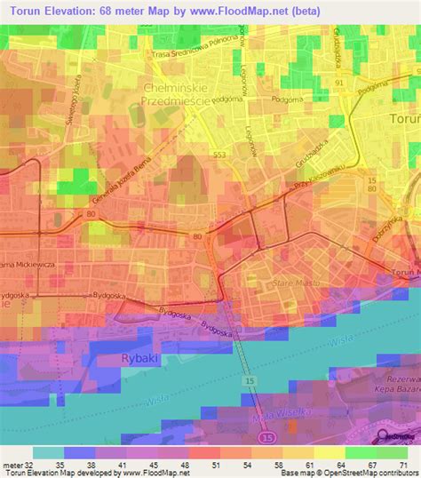 Elevation of Torun,Poland Elevation Map, Topography, Contour