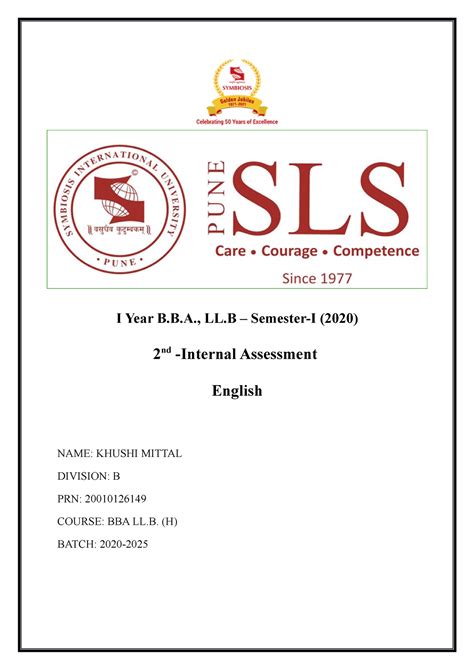 English 2nd Assignment - I Year B.B., LL – Semester-I (2020) 2 nd -Internal Assessment English ...