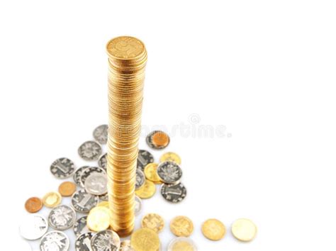 Tall stack of golden coins stock photo. Image of coins - 22063082