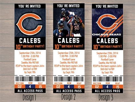 Chicago Bears, Custom Party Ticket Invitations, Birthday Invitation, Chicago Bears Birthday ...