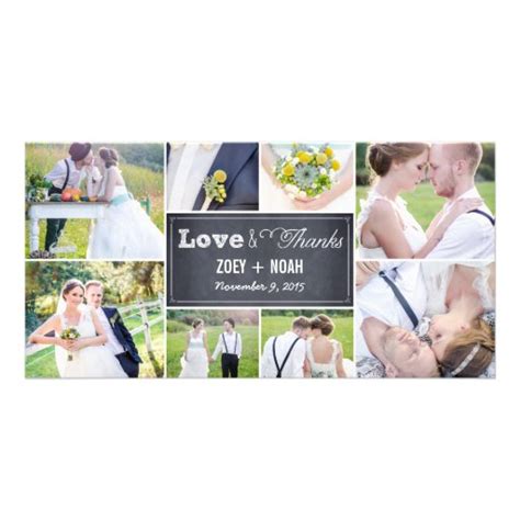 Chalked Collage Wedding Thank You Photo Cards | Zazzle