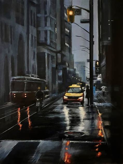 Rainy street Painting by Gleb Karas | Saatchi Art