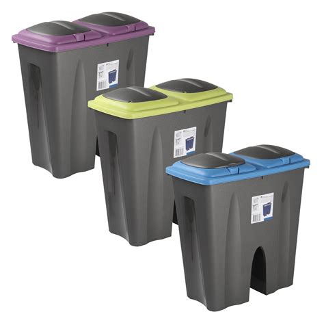 Double Recycling Waste Bin Duo Rubbish Plastic Cardboard Disposal 2 x 25 Litre | eBay